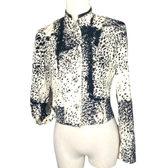 Alberto Makali Moto Jacket with Leather Collar Animal Print Vintage Womens 2 - Picture 8 of 11